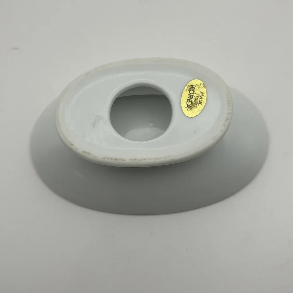 Vintage Christmas Geese Red Ribbon‎ Porcelain Soap Dish Gold Trim Made in Korea